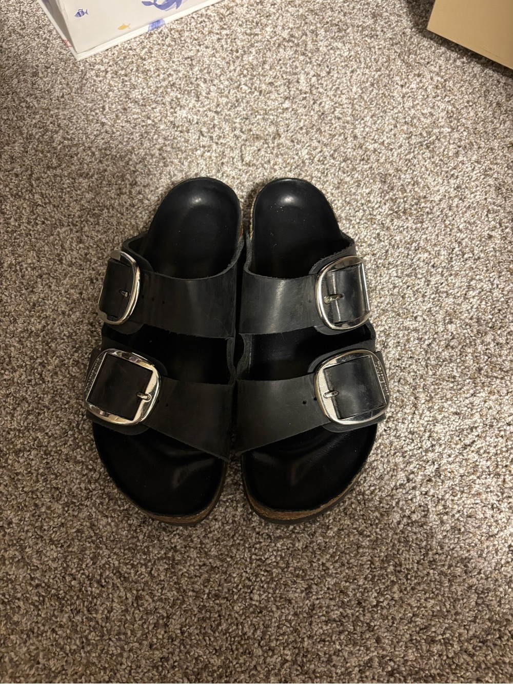 Black leather big buckle Birkenstocks